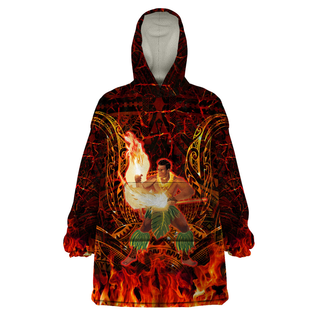 Samoa Siva Afi Festival Wearable Blanket Hoodie Fire Knife Dancing LT05 One Size Green - Polynesian Pride