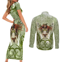 New Zealand Maori Fairy Patupaiarehe Couples Matching Short Sleeve Bodycon Dress and Long Sleeve Button Shirt Polynesian Style LT05 - Polynesian Pride