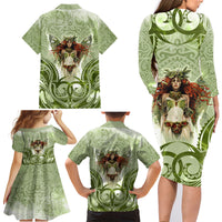 New Zealand Maori Fairy Patupaiarehe Family Matching Long Sleeve Bodycon Dress and Hawaiian Shirt Polynesian Style LT05 - Polynesian Pride