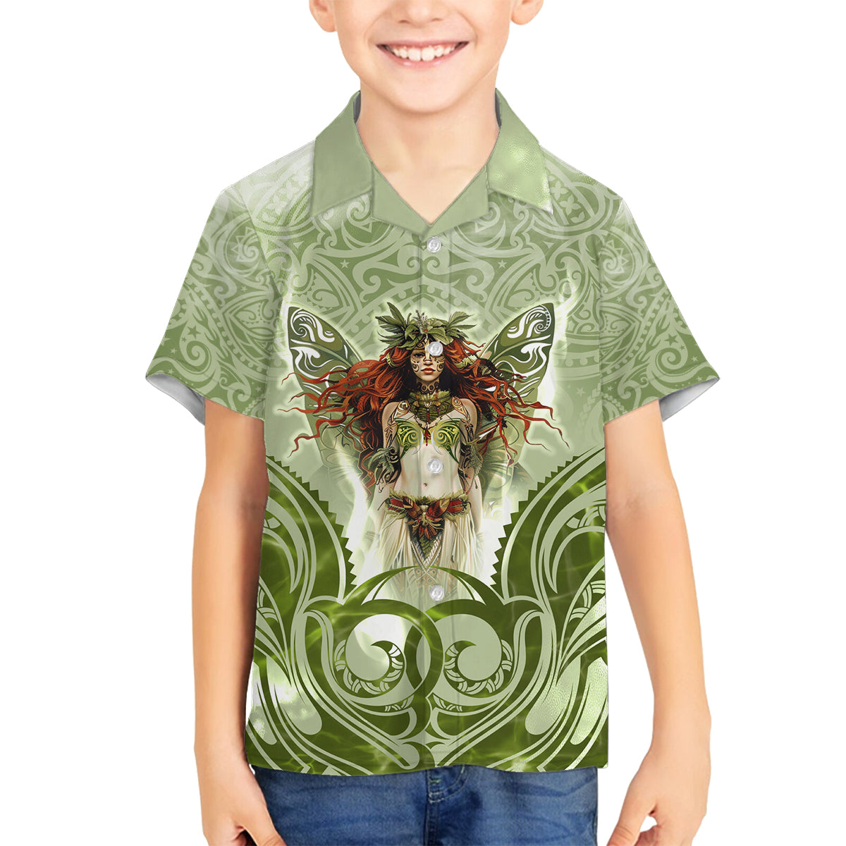 New Zealand Maori Fairy Patupaiarehe Family Matching Puletasi and Hawaiian Shirt Polynesian Style LT05 Son's Shirt Red - Polynesian Pride