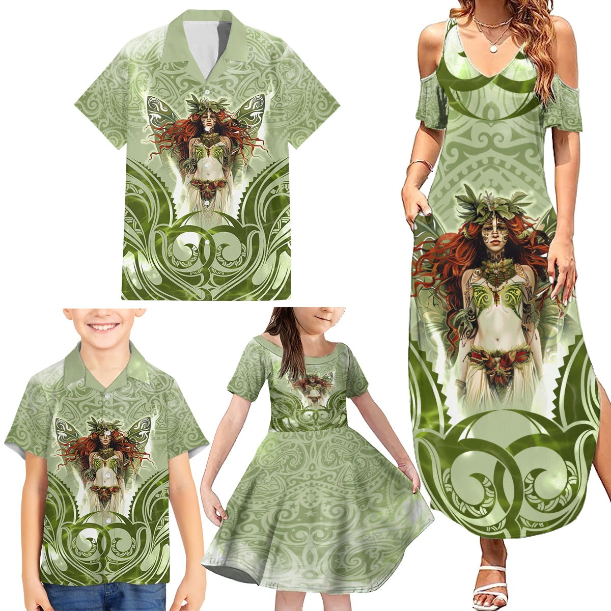 New Zealand Maori Fairy Patupaiarehe Family Matching Summer Maxi Dress and Hawaiian Shirt Polynesian Style LT05 - Polynesian Pride