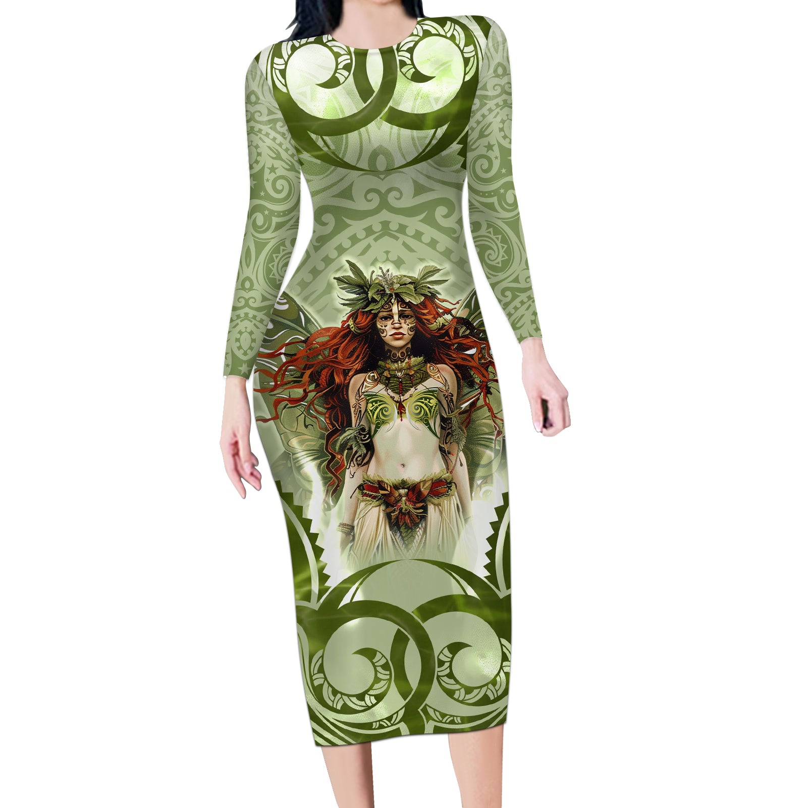 New Zealand Maori Fairy Patupaiarehe Long Sleeve Bodycon Dress Polynesian Style LT05 Long Dress Red - Polynesian Pride