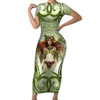 New Zealand Maori Fairy Patupaiarehe Short Sleeve Bodycon Dress Polynesian Style LT05 Long Dress Red - Polynesian Pride