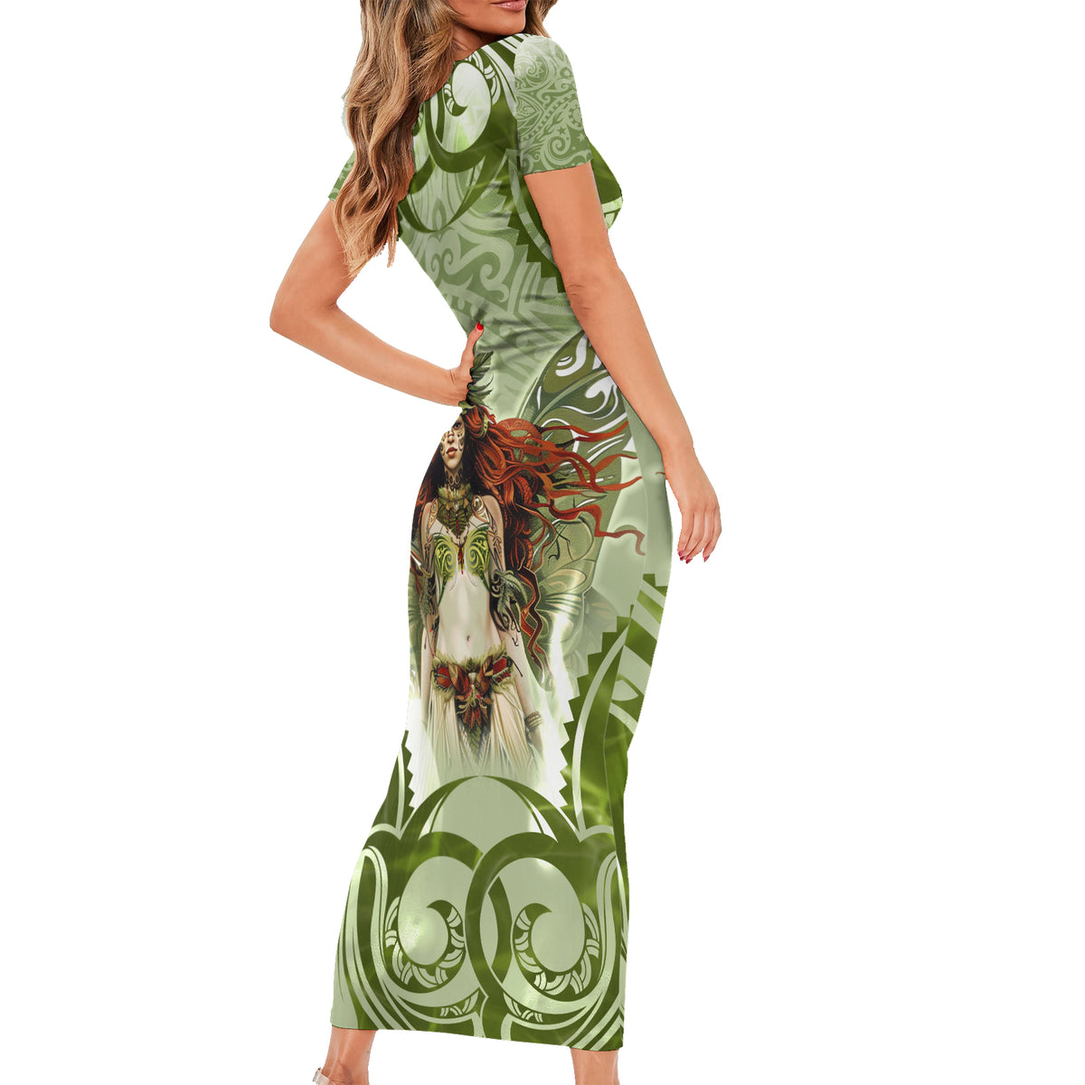 New Zealand Maori Fairy Patupaiarehe Short Sleeve Bodycon Dress Polynesian Style LT05 - Polynesian Pride