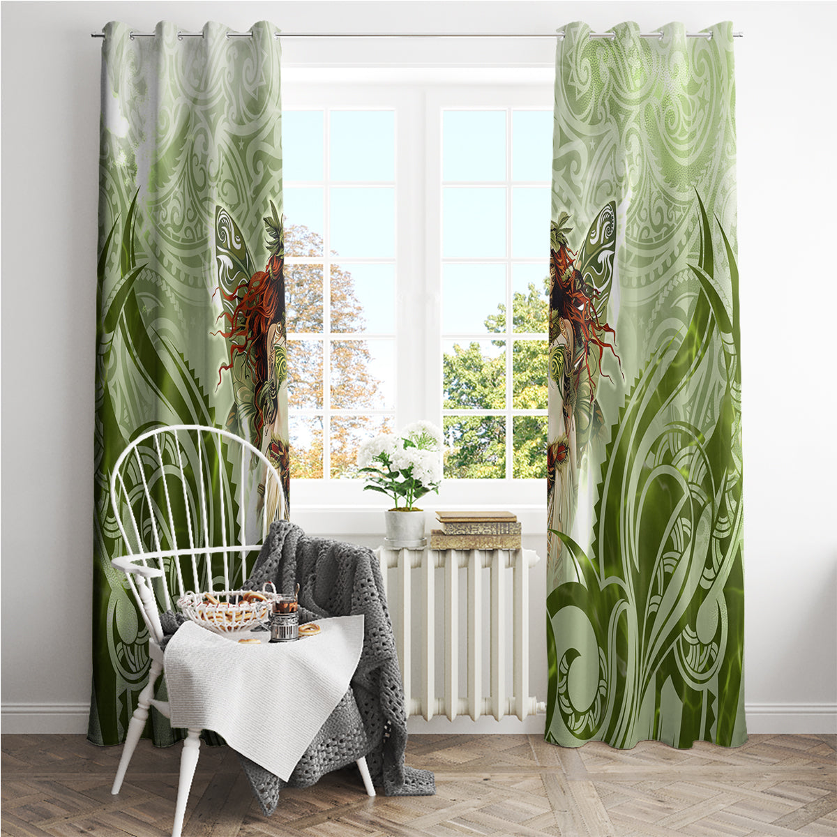 New Zealand Maori Fairy Patupaiarehe Window Curtain Polynesian Style