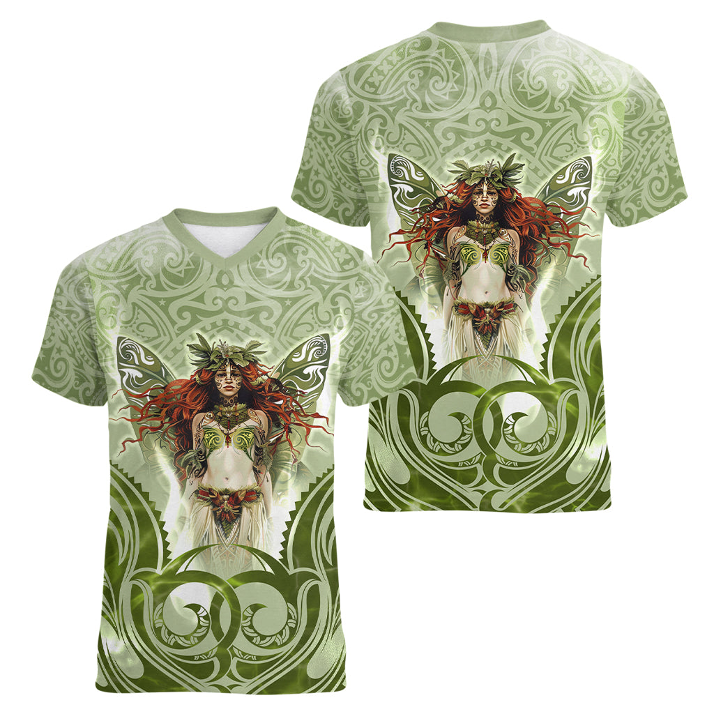 New Zealand Maori Fairy Patupaiarehe Women V Neck T Shirt Polynesian Style LT05 - Polynesian Pride