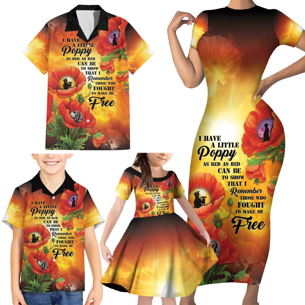 ANZAC Day Red Poppy Family Matching Short Sleeve Bodycon Dress and Hawaiian Shirt Honoring The ANZAC Spirit