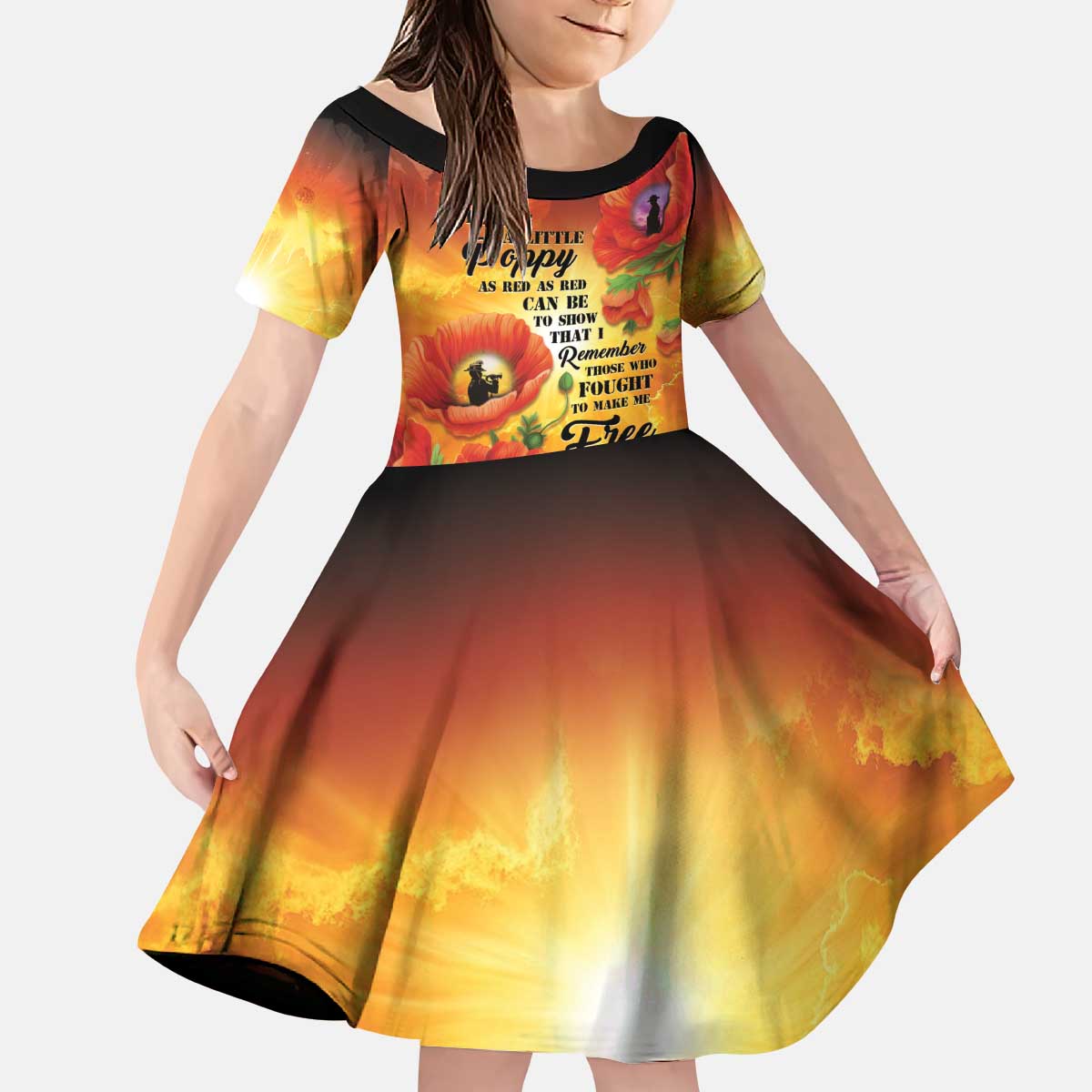 ANZAC Day Red Poppy Kid Short Sleeve Dress Honoring The ANZAC Spirit LT05 KID Orange - Polynesian Pride