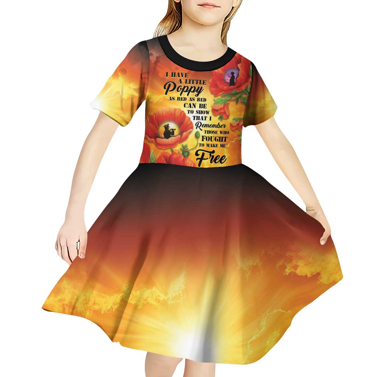 ANZAC Day Red Poppy Kid Short Sleeve Dress Honoring The ANZAC Spirit LT05 - Polynesian Pride