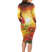 ANZAC Day Red Poppy Long Sleeve Bodycon Dress Honoring The ANZAC Spirit