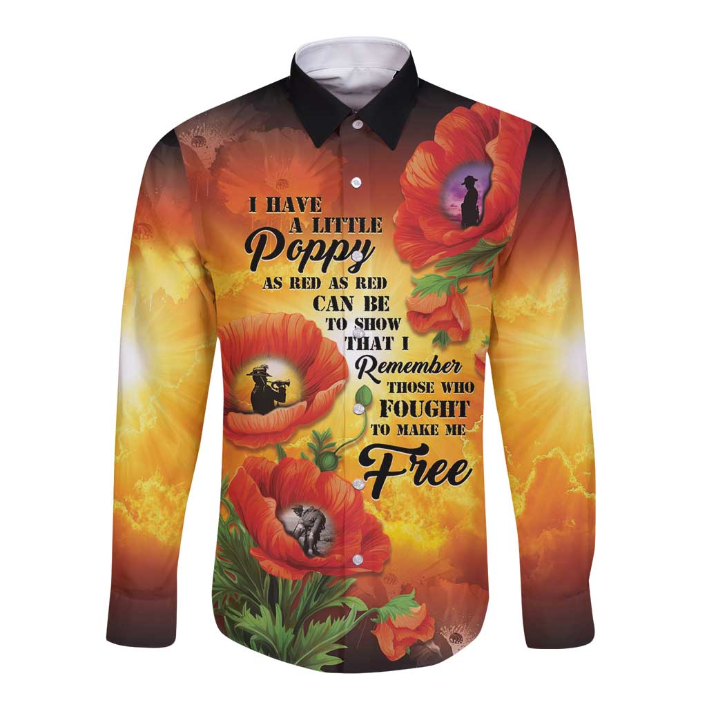ANZAC Day Red Poppy Long Sleeve Button Shirt Honoring The ANZAC Spirit LT05 Unisex Orange - Polynesian Pride