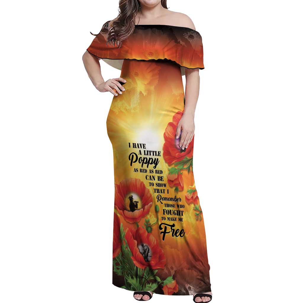 ANZAC Day Red Poppy Off Shoulder Maxi Dress Honoring The ANZAC Spirit LT05 Women Orange - Polynesian Pride