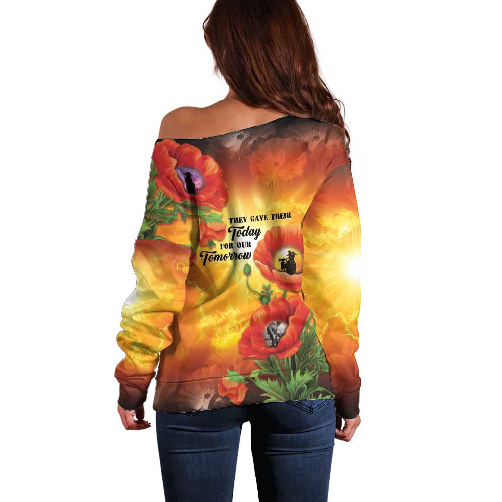 ANZAC Day Red Poppy Off Shoulder Sweater Honoring The ANZAC Spirit LT05 - Polynesian Pride