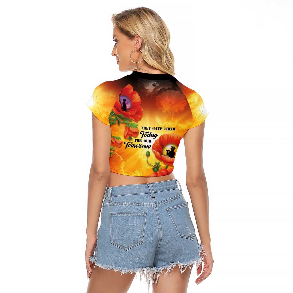 ANZAC Day Red Poppy Raglan Cropped T Shirt Honoring The ANZAC Spirit LT05 - Polynesian Pride