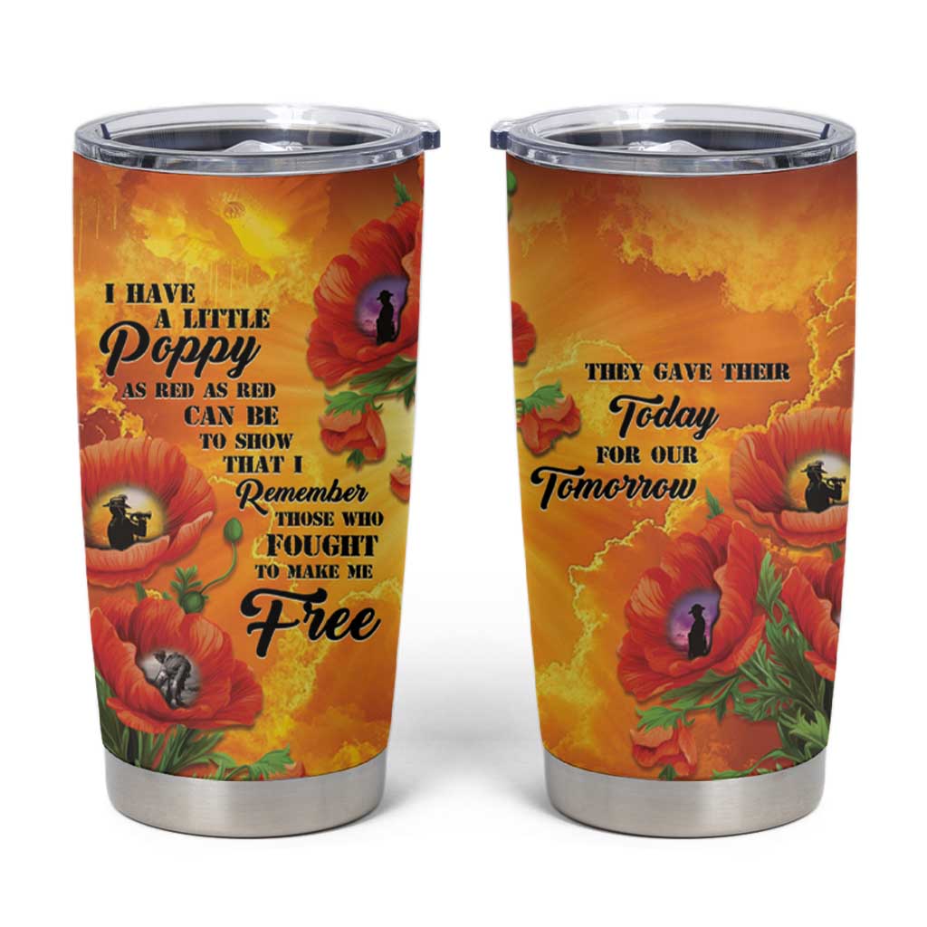 ANZAC Day Red Poppy Tumbler Cup Honoring The ANZAC Spirit LT05 Orange - Polynesian Pride
