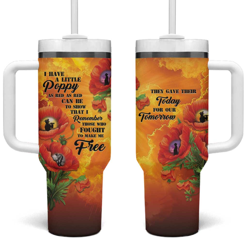 ANZAC Day Red Poppy Tumbler With Handle Honoring The ANZAC Spirit LT05 One Size: 40 oz Orange - Polynesian Pride
