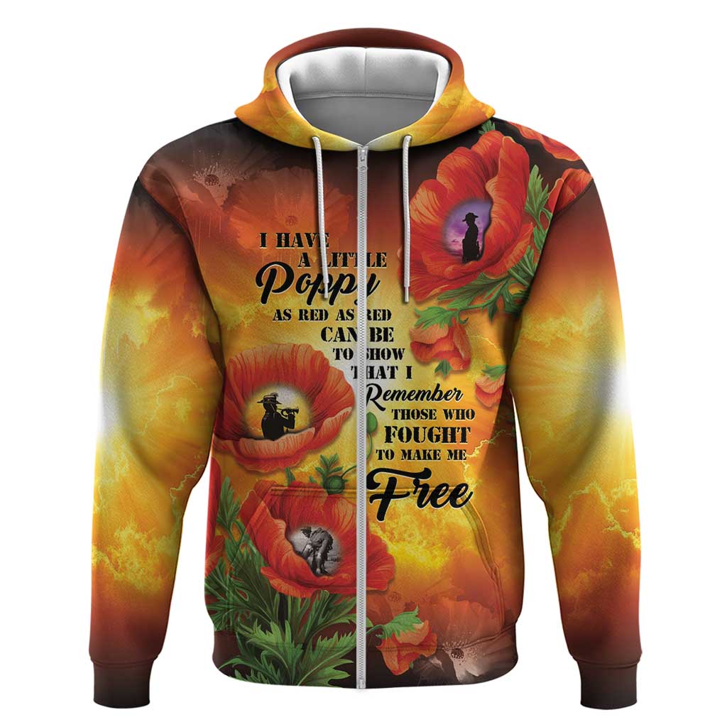 ANZAC Day Red Poppy Zip Hoodie Honoring The ANZAC Spirit