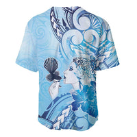Aotearoa Maori Wahine Baseball Jersey Fantail Bird Blue Gold Marble