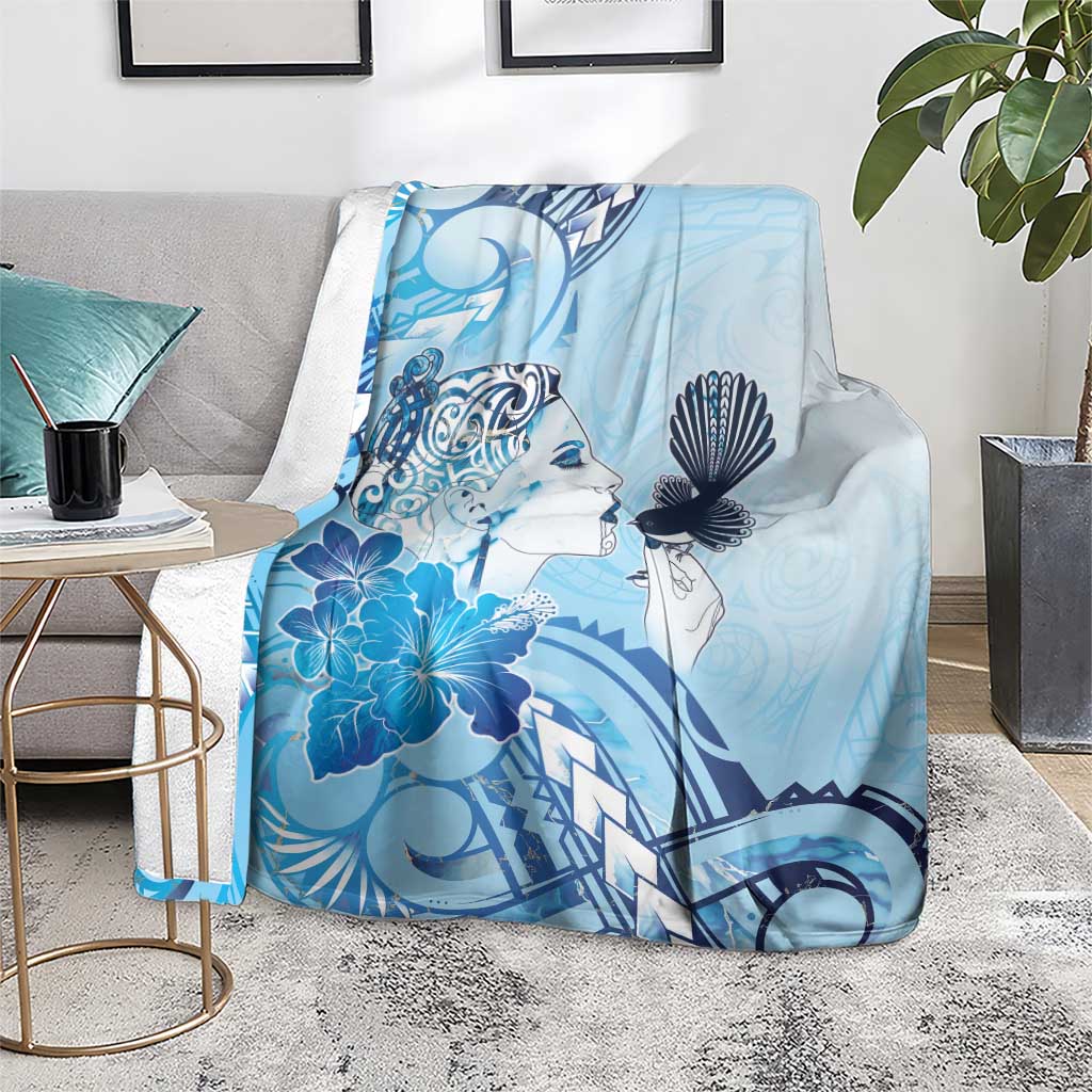 Aotearoa Maori Wahine Blanket Fantail Bird Blue Gold Marble LT05 - Polynesian Pride