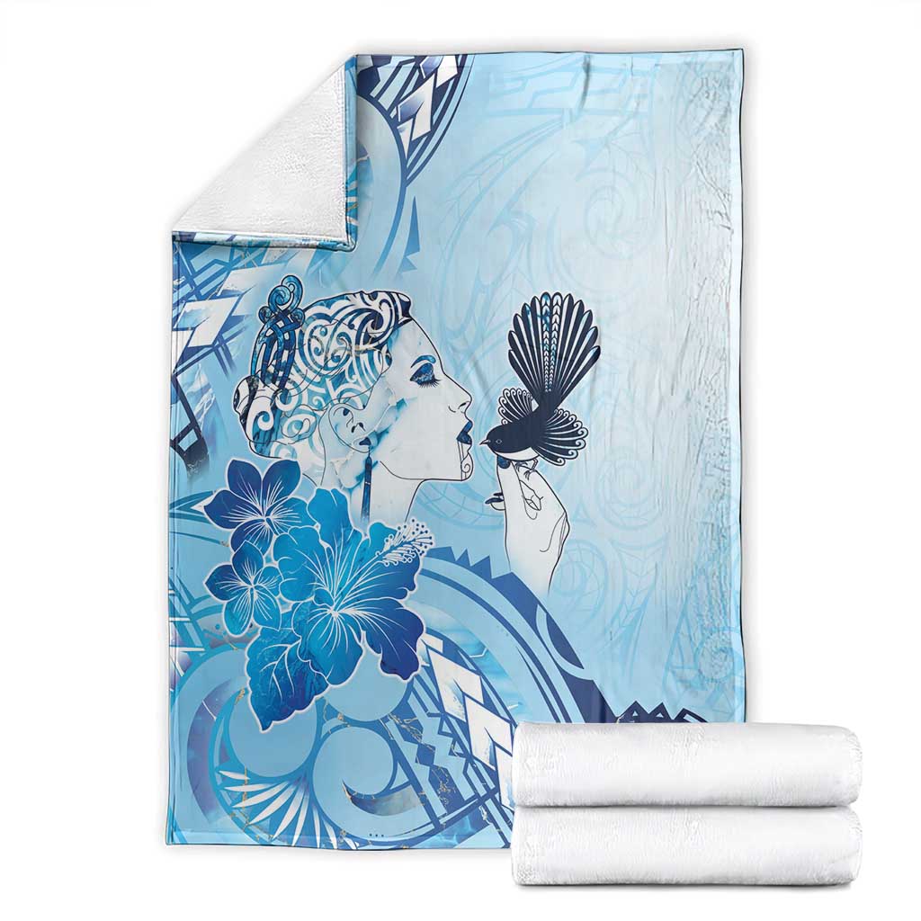 Aotearoa Maori Wahine Blanket Fantail Bird Blue Gold Marble LT05 - Polynesian Pride