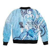Aotearoa Maori Wahine Bomber Jacket Fantail Bird Blue Gold Marble