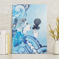 Aotearoa Maori Wahine Canvas Wall Art Fantail Bird Blue Gold Marble LT05 Without Frame Blue - Polynesian Pride