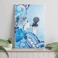 Aotearoa Maori Wahine Canvas Wall Art Fantail Bird Blue Gold Marble LT05 - Polynesian Pride