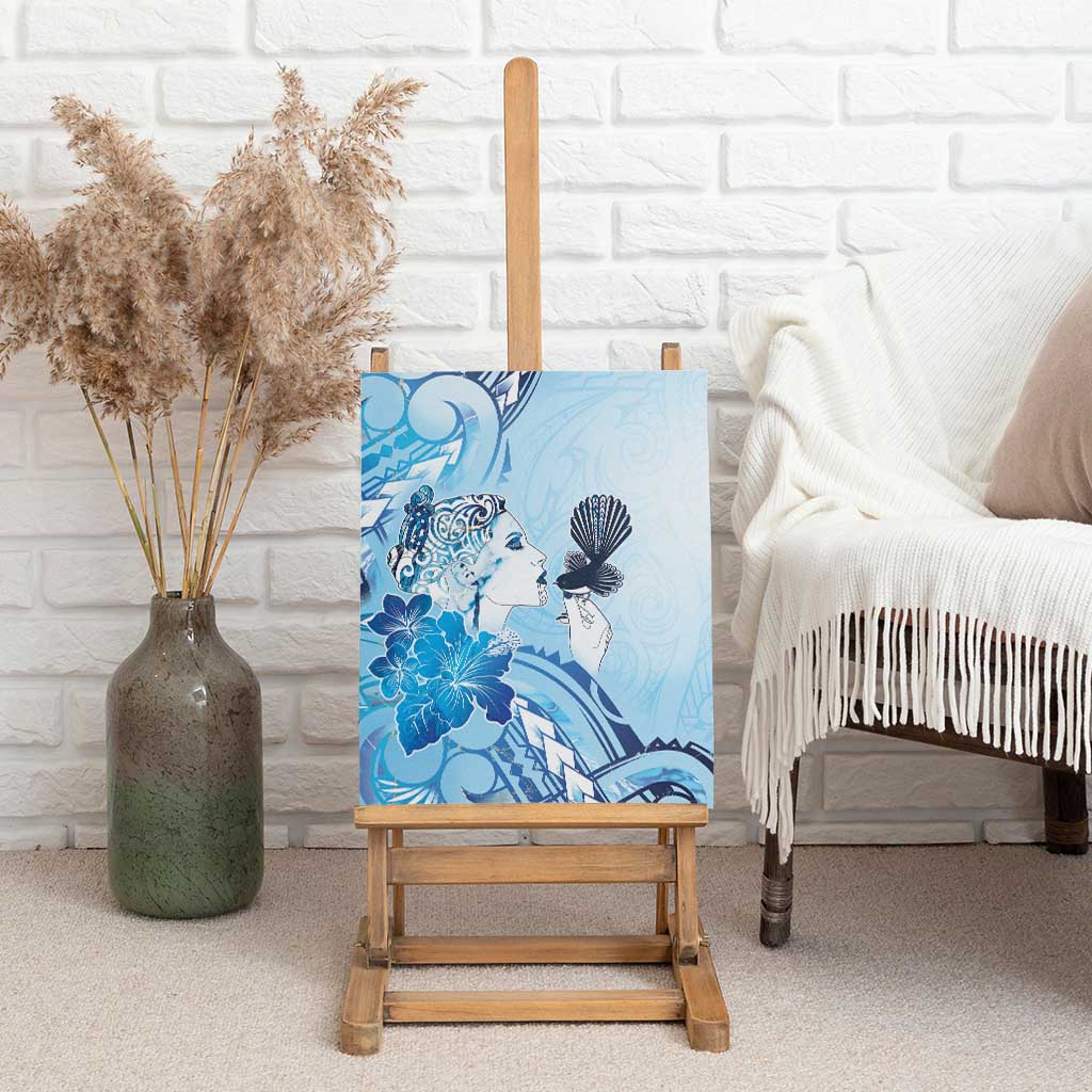 Aotearoa Maori Wahine Canvas Wall Art Fantail Bird Blue Gold Marble LT05 - Polynesian Pride