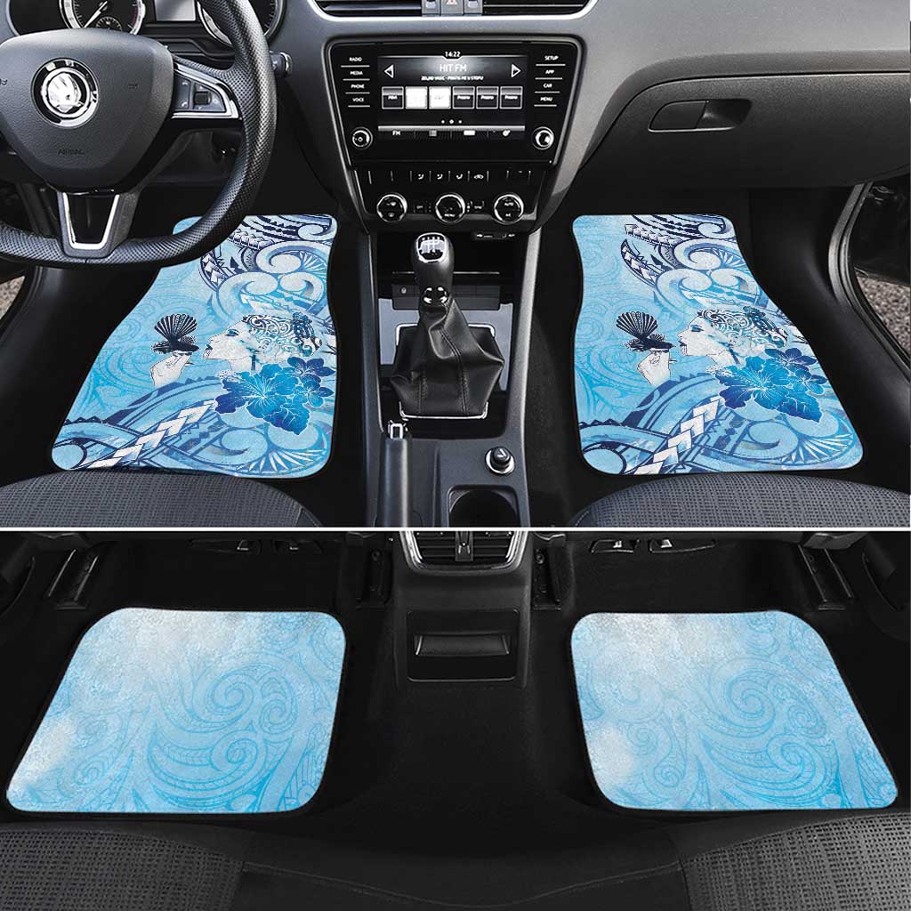 Aotearoa Maori Wahine Car Mats Fantail Bird Blue Gold Marble LT05 Set 4pcs Blue - Polynesian Pride