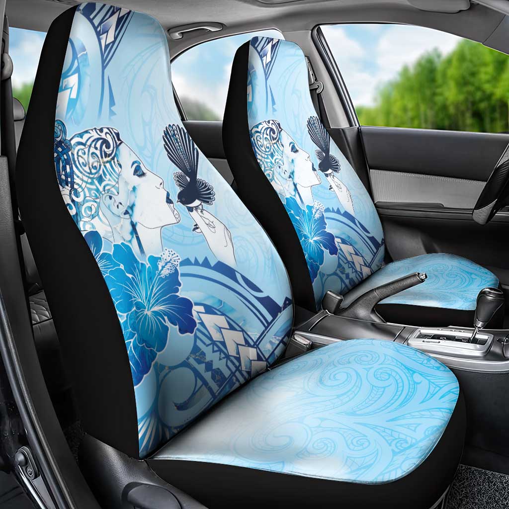 Aotearoa Maori Wahine Car Seat Cover Fantail Bird Blue Gold Marble