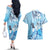 Aotearoa Maori Wahine Couples Matching Off The Shoulder Long Sleeve Dress and Hawaiian Shirt Fantail Bird Blue Gold Marble