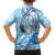 Aotearoa Maori Wahine Family Matching Off The Shoulder Long Sleeve Dress and Hawaiian Shirt Fantail Bird Blue Gold Marble