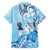 Aotearoa Maori Wahine Family Matching Off The Shoulder Long Sleeve Dress and Hawaiian Shirt Fantail Bird Blue Gold Marble