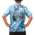 Aotearoa Maori Wahine Family Matching Off Shoulder Maxi Dress and Hawaiian Shirt Fantail Bird Blue Gold Marble