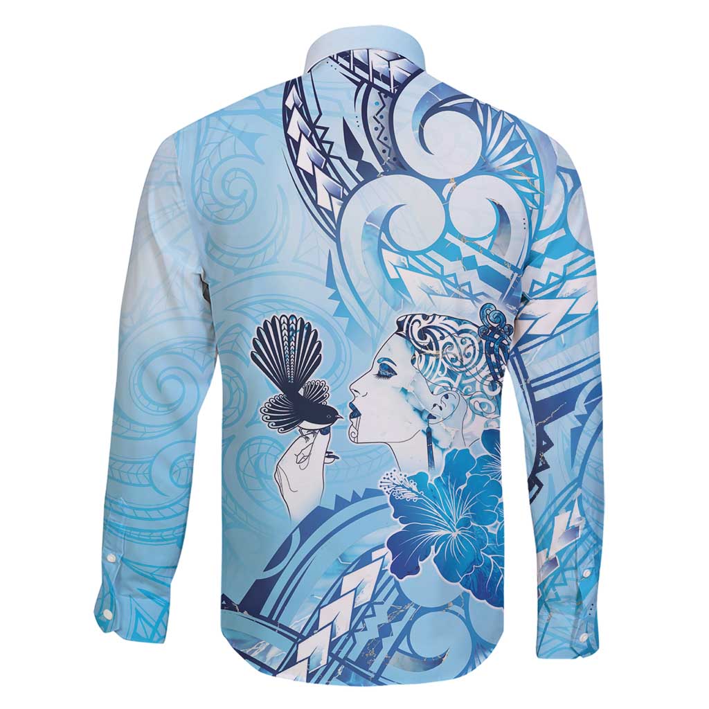 Aotearoa Maori Wahine Family Matching Short Sleeve Bodycon Dress and Hawaiian Shirt Fantail Bird Blue Gold Marble