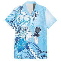 Aotearoa Maori Wahine Family Matching Summer Maxi Dress and Hawaiian Shirt Fantail Bird Blue Gold Marble