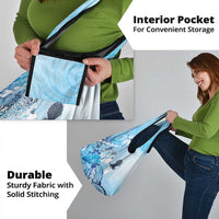 Aotearoa Maori Wahine Grocery Bag Fantail Bird Blue Gold Marble