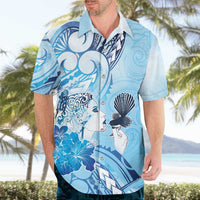 Aotearoa Maori Wahine Hawaiian Shirt Fantail Bird Blue Gold Marble LT05 - Polynesian Pride