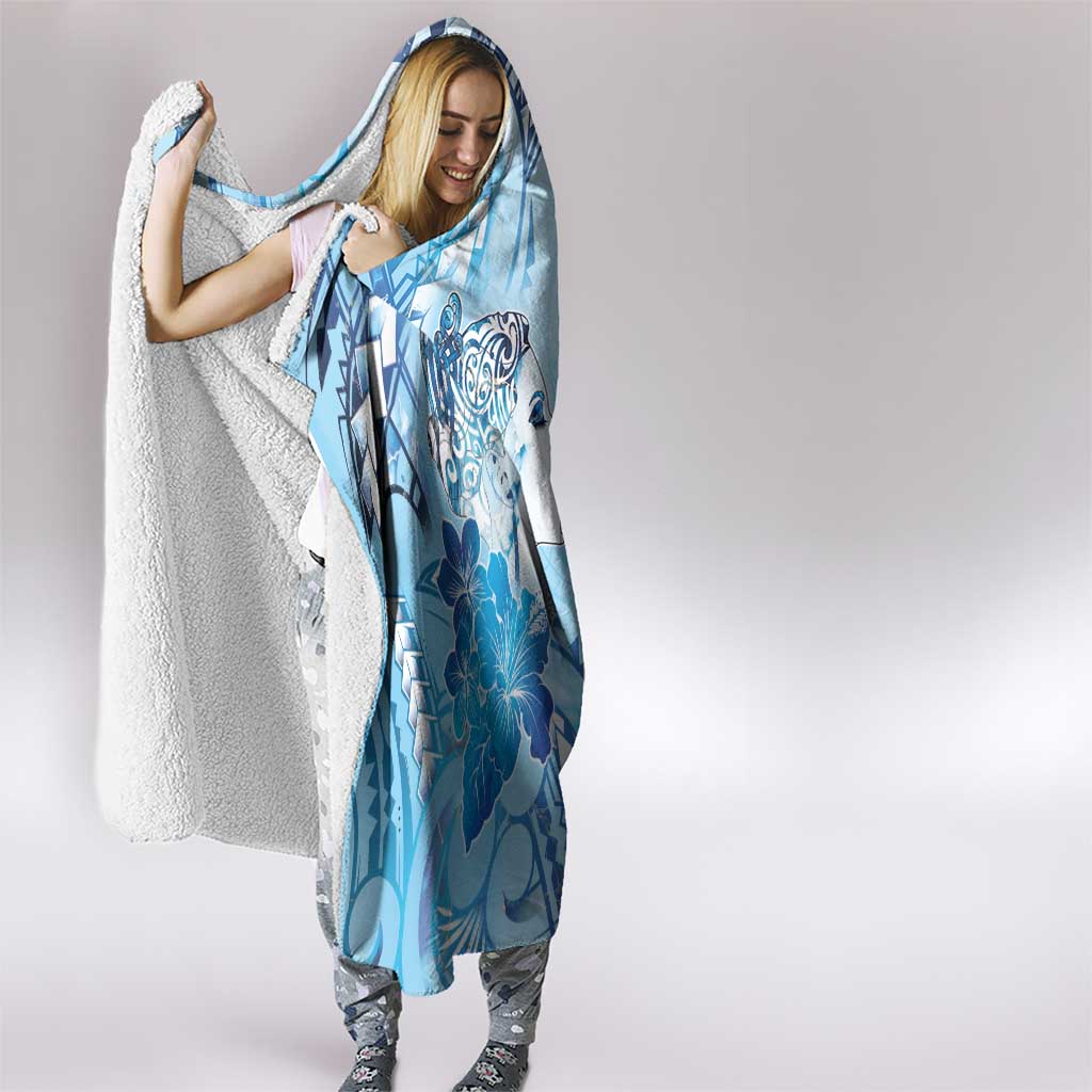 Aotearoa Maori Wahine Hooded Blanket Fantail Bird Blue Gold Marble LT05 - Polynesian Pride