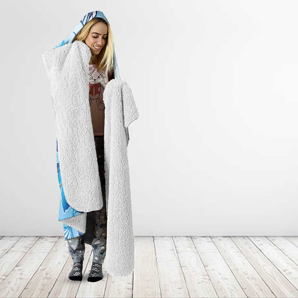 Aotearoa Maori Wahine Hooded Blanket Fantail Bird Blue Gold Marble LT05 - Polynesian Pride