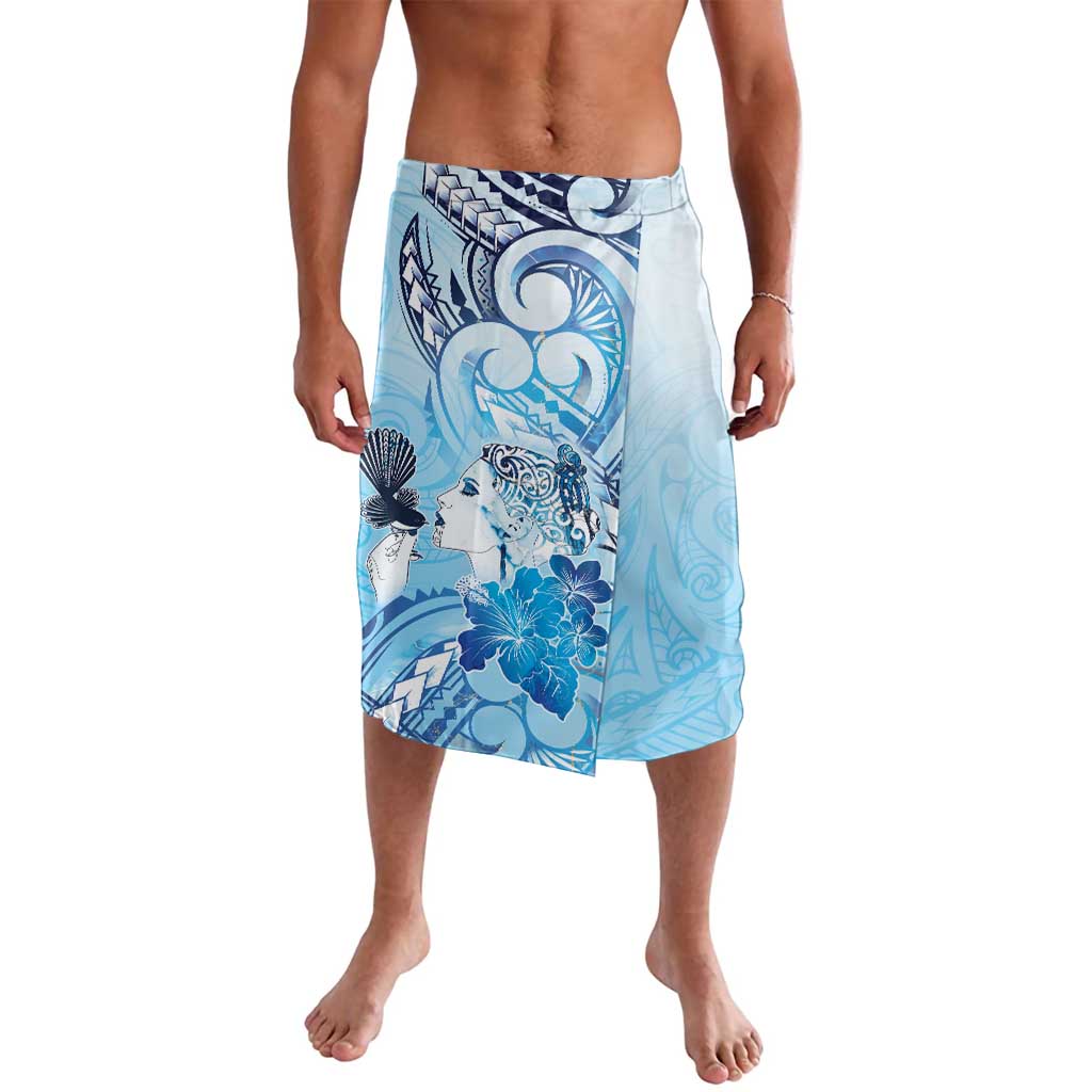 Aotearoa Maori Wahine Lavalava Fantail Bird Blue Gold Marble