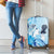 Aotearoa Maori Wahine Luggage Cover Fantail Bird Blue Gold Marble