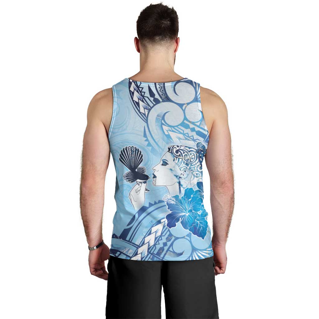 Aotearoa Maori Wahine Men Tank Top Fantail Bird Blue Gold Marble LT05 - Polynesian Pride
