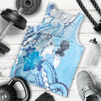 Aotearoa Maori Wahine Men Tank Top Fantail Bird Blue Gold Marble LT05 - Polynesian Pride
