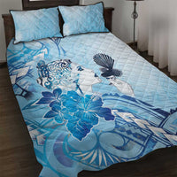 Aotearoa Maori Wahine Quilt Bed Set Fantail Bird Blue Gold Marble LT05 Blue - Polynesian Pride
