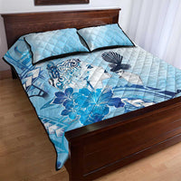 Aotearoa Maori Wahine Quilt Bed Set Fantail Bird Blue Gold Marble LT05 - Polynesian Pride