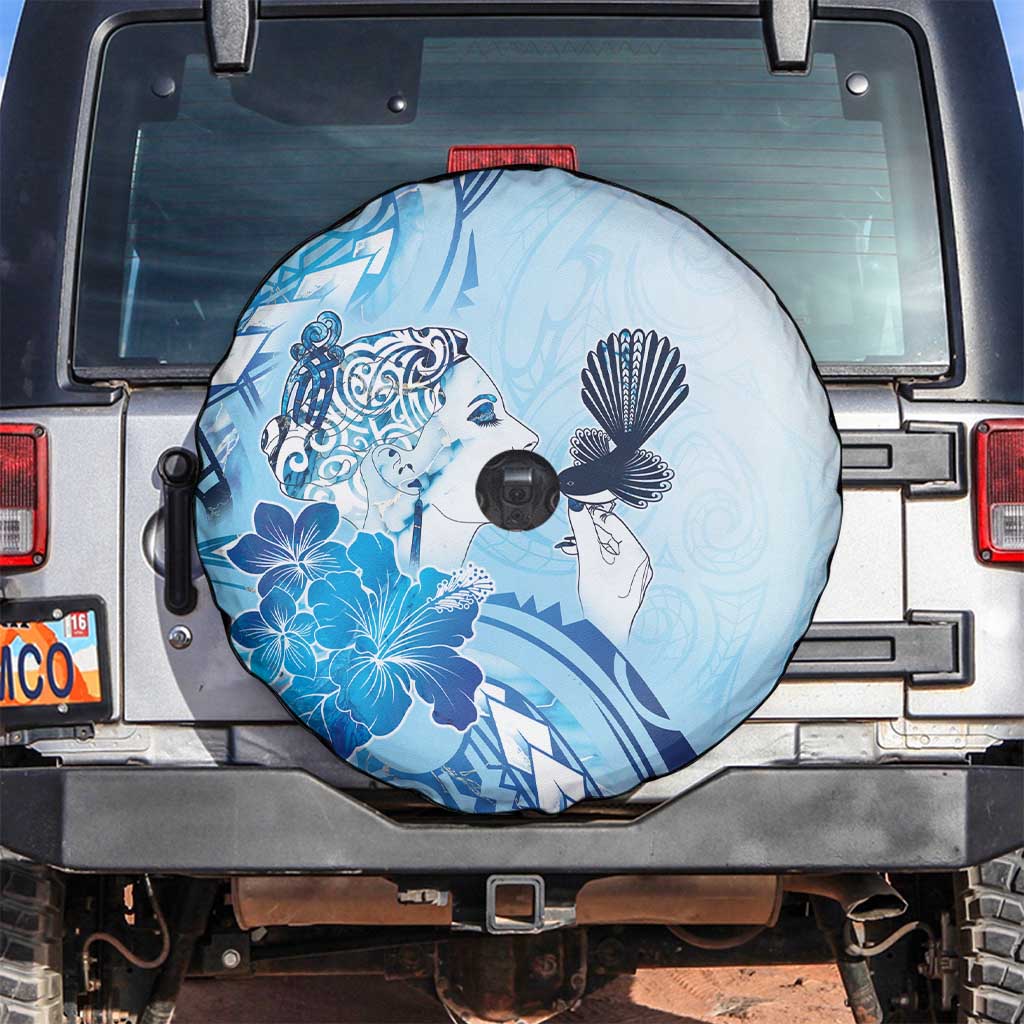 Aotearoa Maori Wahine Spare Tire Cover Fantail Bird Blue Gold Marble