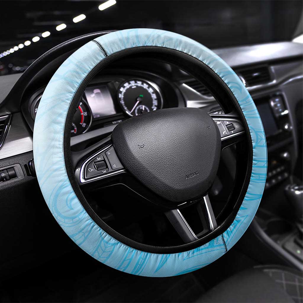 Aotearoa Maori Wahine Steering Wheel Cover Fantail Bird Blue Gold Marble LT05 Universal Fit Blue - Polynesian Pride