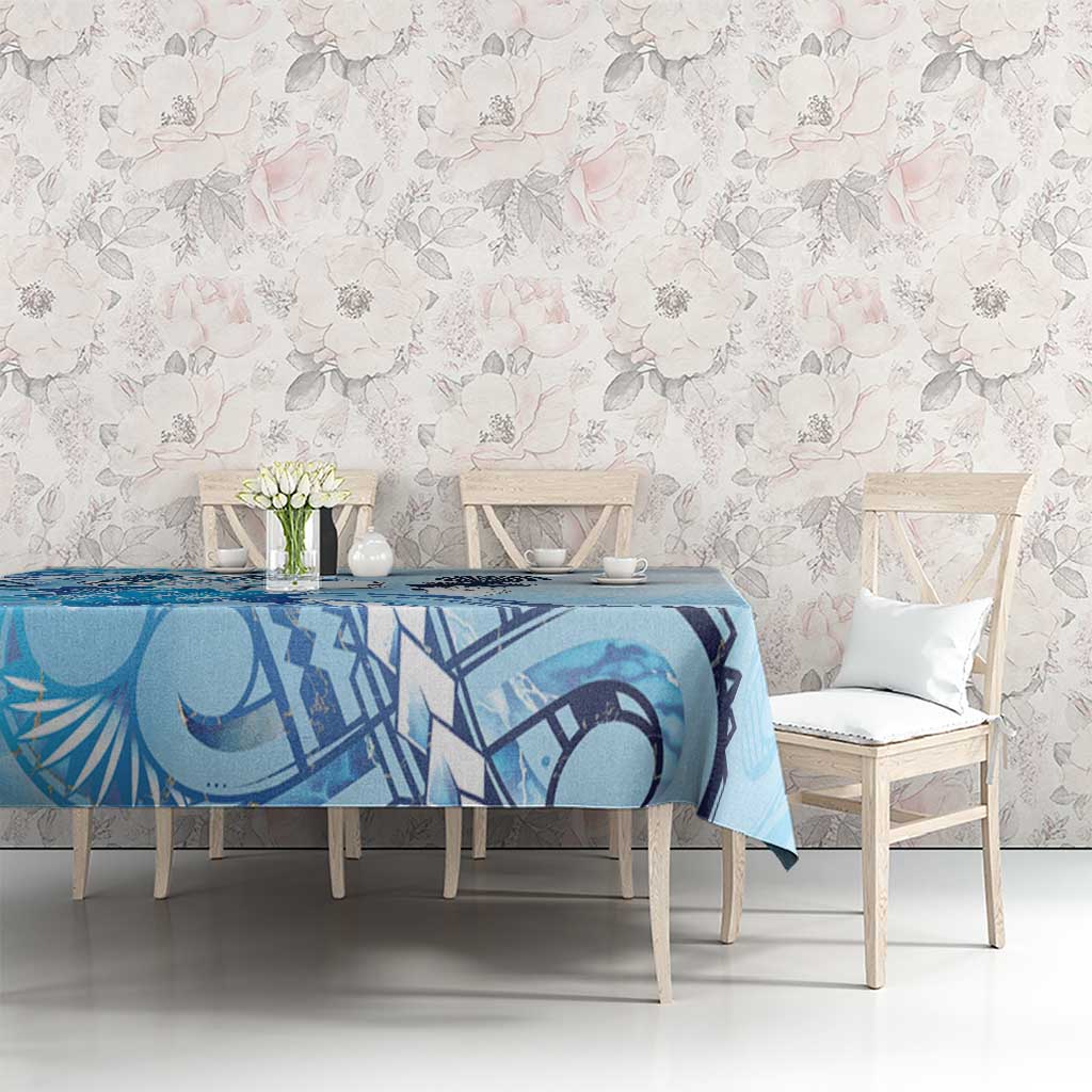 Aotearoa Maori Wahine Tablecloth Fantail Bird Blue Gold Marble LT05 - Polynesian Pride