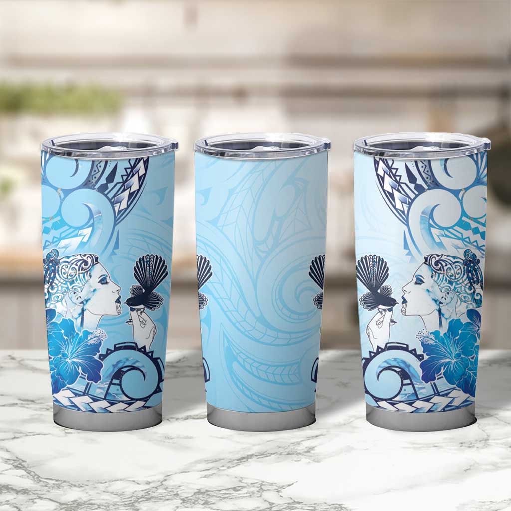 Aotearoa Maori Wahine Tumbler Cup Fantail Bird Blue Gold Marble LT05 - Polynesian Pride